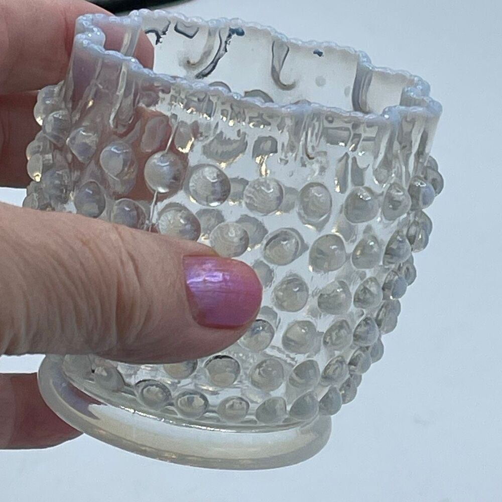 Antique Elson glass Dew Drop white opalescent open spooner(toothpick holder) 188